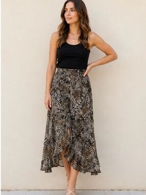 Hobbs London Snake Print Flowy Midi Skirt UK 12 / US 8